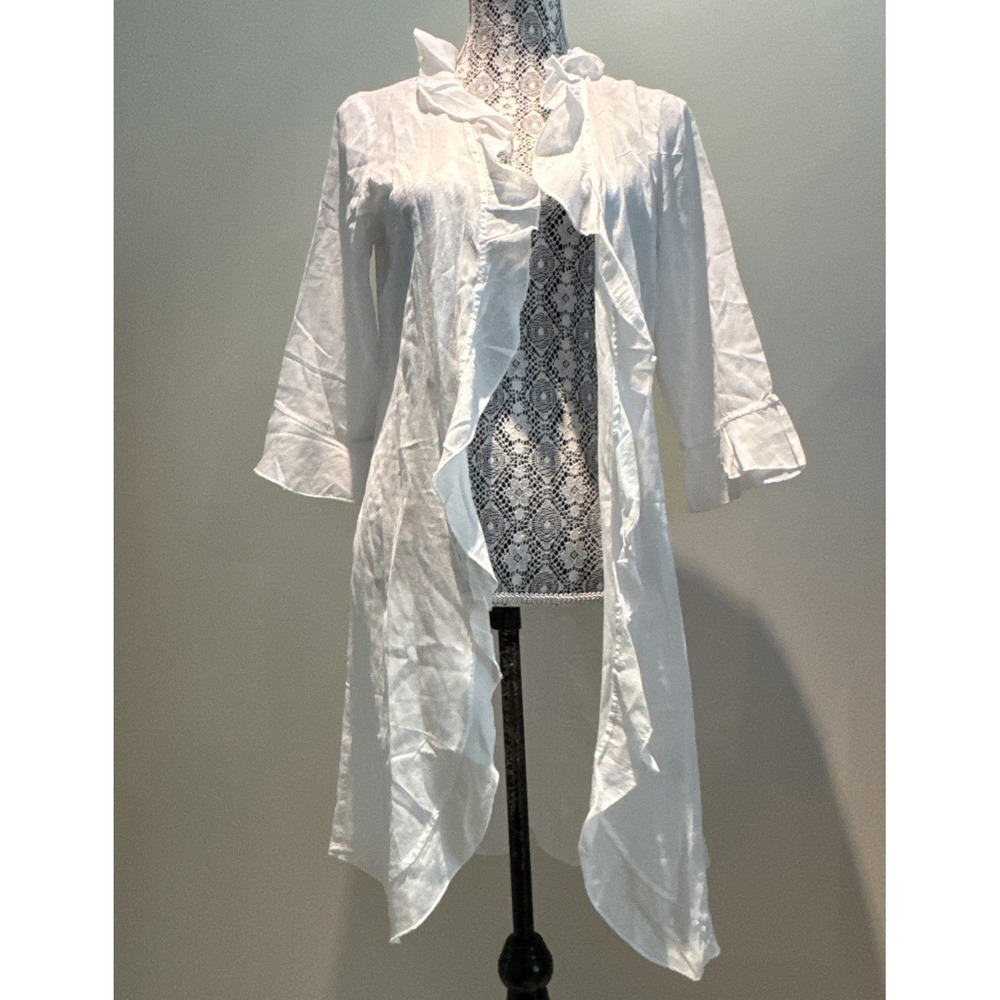 April Cornell white Cover Up XS White Gauzy Open Front Cardigan Sheer‎ peasant